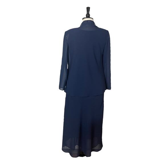 Jessica Howard Midi Jacket Dress Ruffle Front Chiffon Navy Blue Women’s Size 14W - Picture 4 of 13